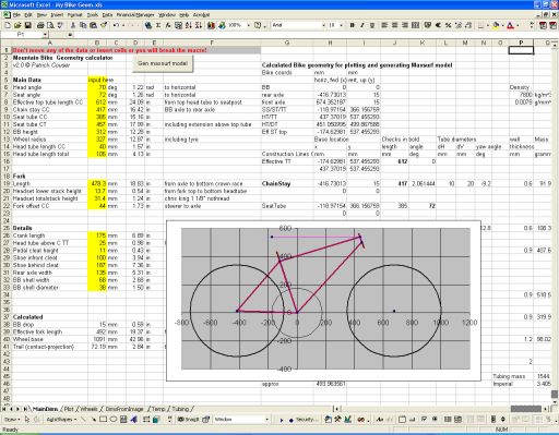 Bike geometry calculated in Excel